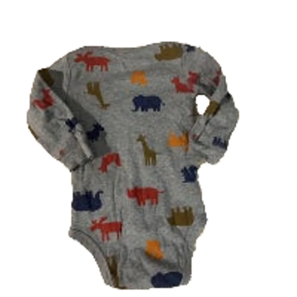 Carter's Gray Multi Color Animal Long Sleeve One Piece Boys Baby Sz 12M